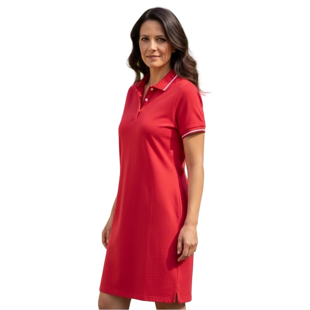 Lands End Red Mesh Cotton Shirt Dress Size MP